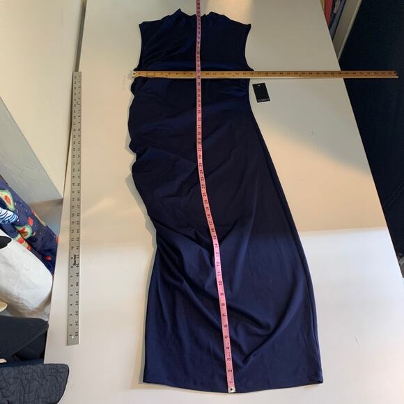 Eloquii Dress Womens 16 Nautical Ruched Ribbed Stretch Sleeveless Mock Neck Midi - Picture 8 of 14